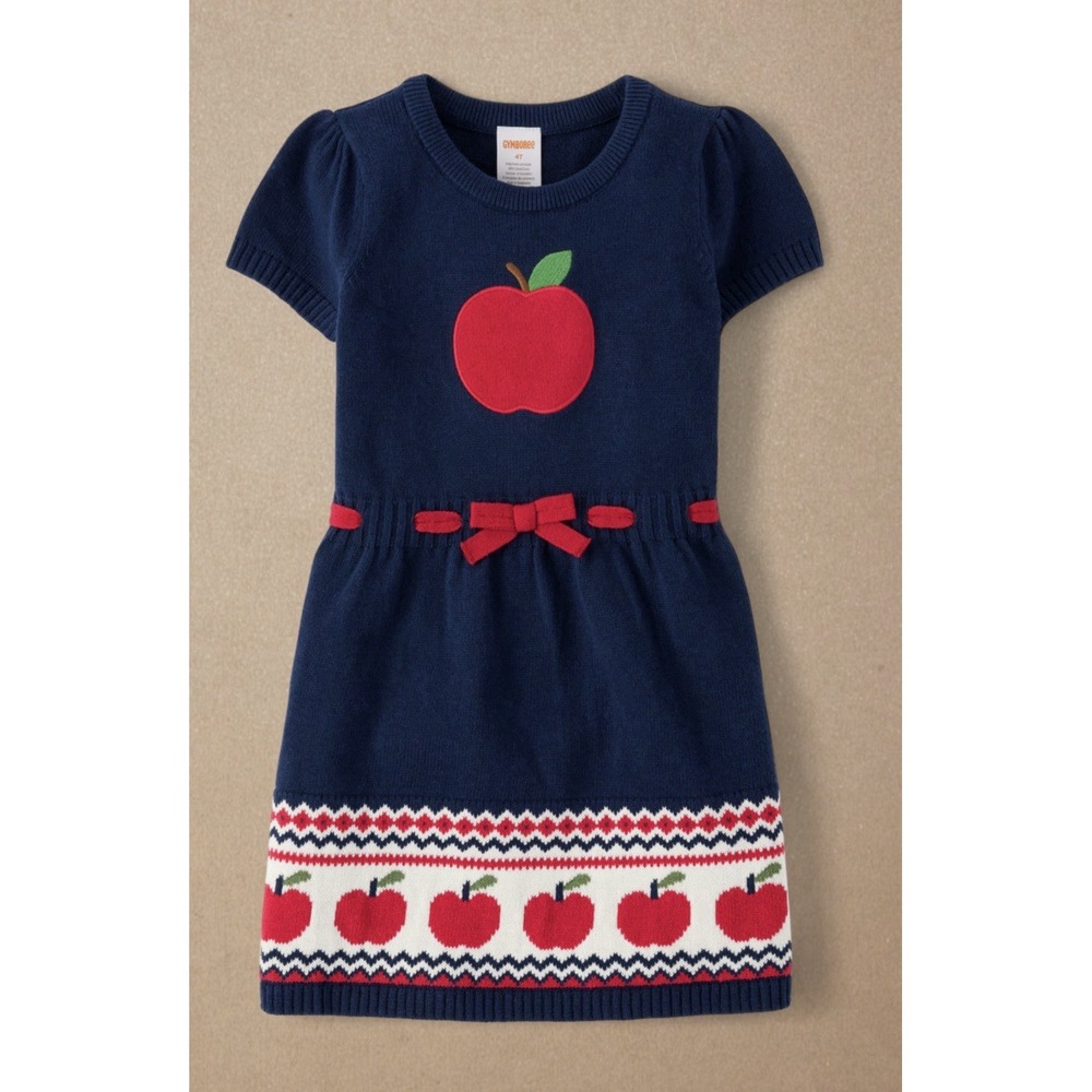 NWT Sz 5T Gymboree CLASSROOM CUTIE Knit Sweater Dress Apple Bow Teacher